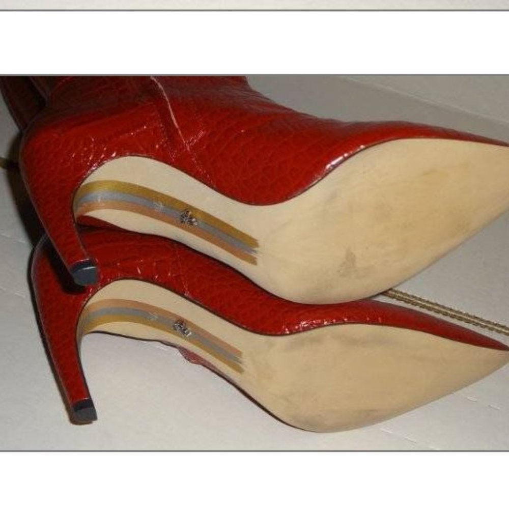 SOLD Sam Edelman Fraya Croc Tall Stiletto Boots Red - Picture 8 of 8